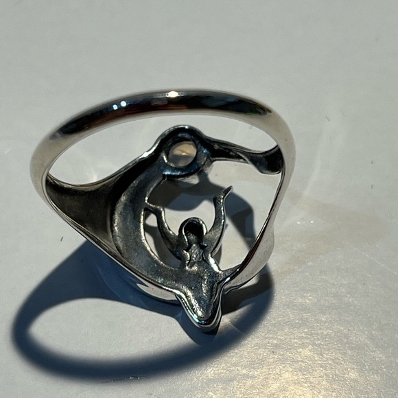 925 STERLING SILVER RAINBOW MOONSTONE GODDESS MOON RING SIZE 8.75 - Picture 4 of 6